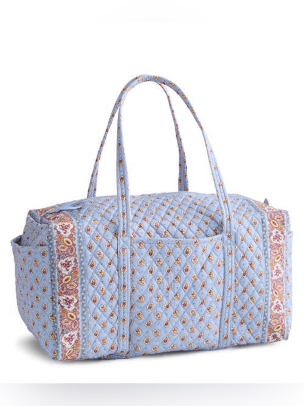 Vera Bradley Large Original Duffel Blue Leaf Premium Cotton Weekender - Picture 4 of 11